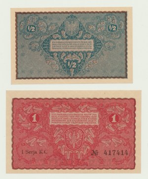 1/2 Polish mark 1920 and 1 Polish mark 1919, 1st Series KC