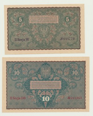 5 and 10 Polish marks 1920, II Series W, II Series DB