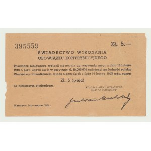 5 zloty 1943, Certificate of Contribution