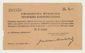 5 zloty 1943, Certificato di Contributo