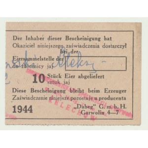 Occupation, eastern territories, 10 eggs 1944, Garwolin, delivery note