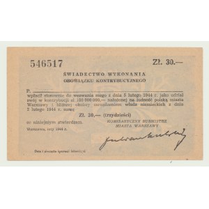 30 zloty 1944, certificato di contributo, bellissimo