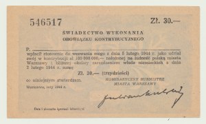 30 zloty 1944, Certificate of Contribution, beautiful