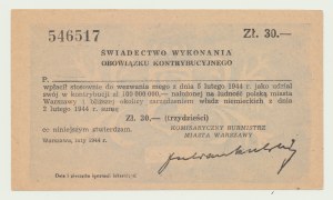 30 zł 1944, Świadectwo Kontrybucji, piękne