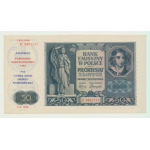50 Zloty 1941, Serie E, Überdruck 1994 im Zusammenhang mit dem Warschauer Aufstand, Prägung 97 Stück, selten