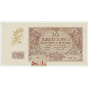 10 zloty 1940, série I,. - dommages au numérateur - notation L comme I,.