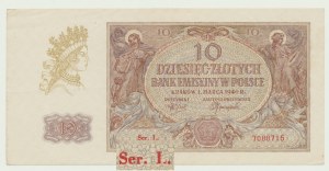 10 zloty 1940, série I,. - dommages au numérateur - notation L comme I,.