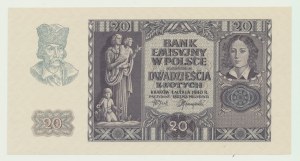 20 Zloty 1940, Vorderseite, ohne Serie und Nummerierung, ergänzt mit Wasserzeichen
