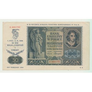 50 zloty 1941, série A, surcharge 1994 liée à l'insurrection de Varsovie, rareté