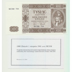1000 złotych 1941 Krakowiak, MCSM 794, Rekonstrukcja 2004