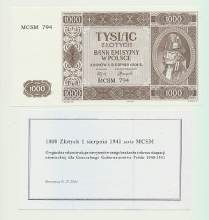 1000 zlatých 1941 Krakowiak, MCSM 794, rekonštrukcia 2004