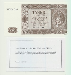 1000 złotych 1941 Krakowiak, MCSM 794, Rekonstrukcja 2004