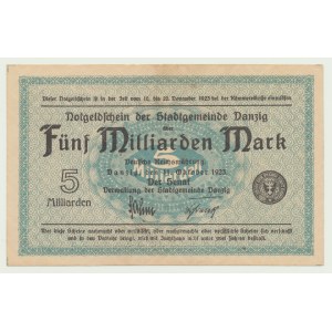 Danzig, 5 Milliarden Mark 1923, znw. Quadrate, selten