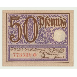 Gdaňsk, 50 fenig 1919, fialový tisk