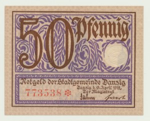 Danzica, 50 fenig 1919, stampa viola