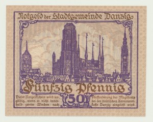 Gdańsk, 50 fenigów 1919, druk fioletowy