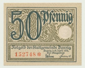 Dantzig, 50 fenig 1919, tirage vert plus rare