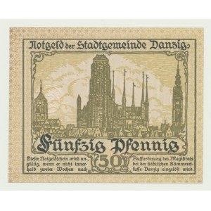 Gdańsk, 50 fenigów 1919, druk zielony rzadszy