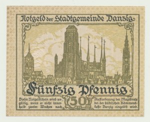Danzig, 50 fenig 1919, zelený vzácnější tisk