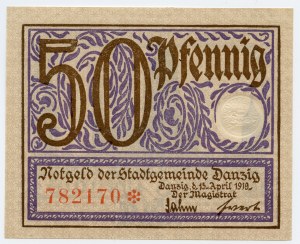 Gdansk, 50 fenig 1919, fialový odtlačok