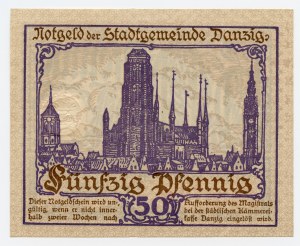 Gdaňsk, 50 fenig 1919, fialový tisk