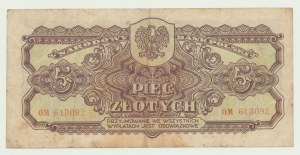 5 zlotých 1944 ...dluh, ser. 0M, vzácná série