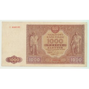 1000 Gold 1946, ser. U, seltene Sorte Miłczak f