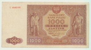 1000 gold 1946, ser. U, rare variety Miłczak f