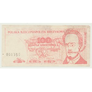 Solidarité, 100 PLN Waryński, STÓWKA KRYZYSÓWKA, sur papier cartonné