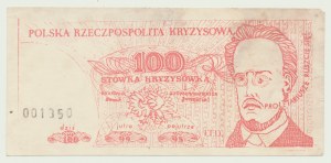 Solidarita, 100 PLN Waryński, STÓWKA KRYZYSÓWKA, na kartónovom papieri