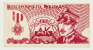 Solidarność, 100 zloty 1985, Rzeczpospolita Solidarna, FRP AK S. Rowecki Grot, OFFSET