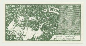 Solidarity, 200 zloty 1984, Fighting Solidarity Fund, John Paul II, c. green