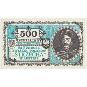Tehla 500 šilingov, pre fond poľského združenia Strzecha v Rakúsku, vzácna