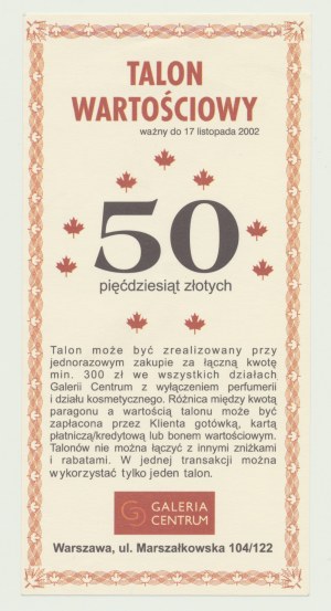50 złotych 2002, Talon Galeria Centrum