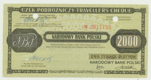 Cestovní šek NBP 2000 zlotých 1988, vzácný velký ser. M, CCCP, Brest - nyní Bělorusko