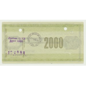 Chèque de voyage NBP 2000 zloty 1988, RARE grand ser. M, CCCP, Brest - aujourd'hui Biélorussie
