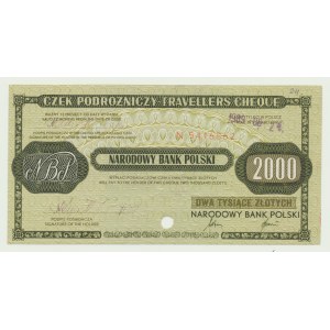 Chèque de voyage NBP 2000 zloty 1989, petite ser. N, Hongrie