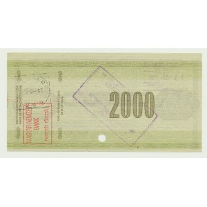 Chèque de voyage NBP 2000 zloty 1989, petite ser. N, Hongrie