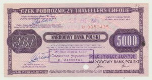 Cestovný šek NBP 5000 zlotých 1989, malá séria. U, CCCP, Záporožie - teraz Ukrajina