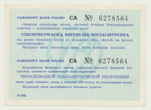 NBP Bon de transit 200 zloty 1987 pour koruna, Tchécoslovaquie, petite série. CA