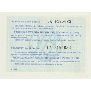 NBP Bon de transit 200 zloty 1988 pour koruna, Tchécoslovaquie, grande série. CA