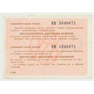 Tranzitní poukázka NBP 150 zlotých 1988 za lei, Rumunsko, velká písmena ser. RB