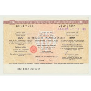 Talon tranzytowy Węgry, 200 Forintów 1981, na wymianę na złotówki PRL, wymienione NBP