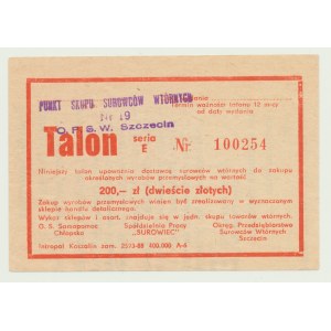 Talon na průmyslové zboží, 200 zlotých 1988, ser. E 100254, Štětín