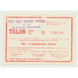 Talon na průmyslové zboží, 20 zlotých 1987, ser. Ba 250140, Szczecin