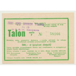 Talon na wyroby przemysłowe, 500 zł 1988, ser. F 58166, Szczecin