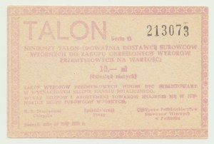 Talon na průmyslové zboží, 10 zlotých 1989, ser. D 213073, Poznaň