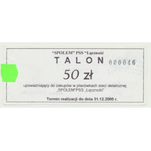 50 złotych 2000, Talon zakupowy Społem, nr.000046, Tomaszów Mazowiecki, B. RZADKIE