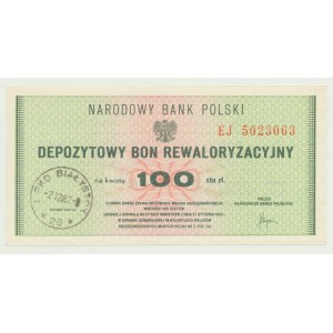 NBP, 100 zlotys 1982, ser. EJ, bon de réévaluation de dépôt
