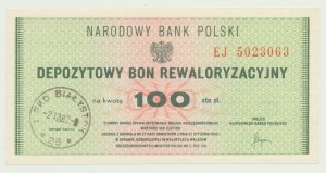 NBP, 100 zloty 1982, ser. EJ, deposit revaluation voucher